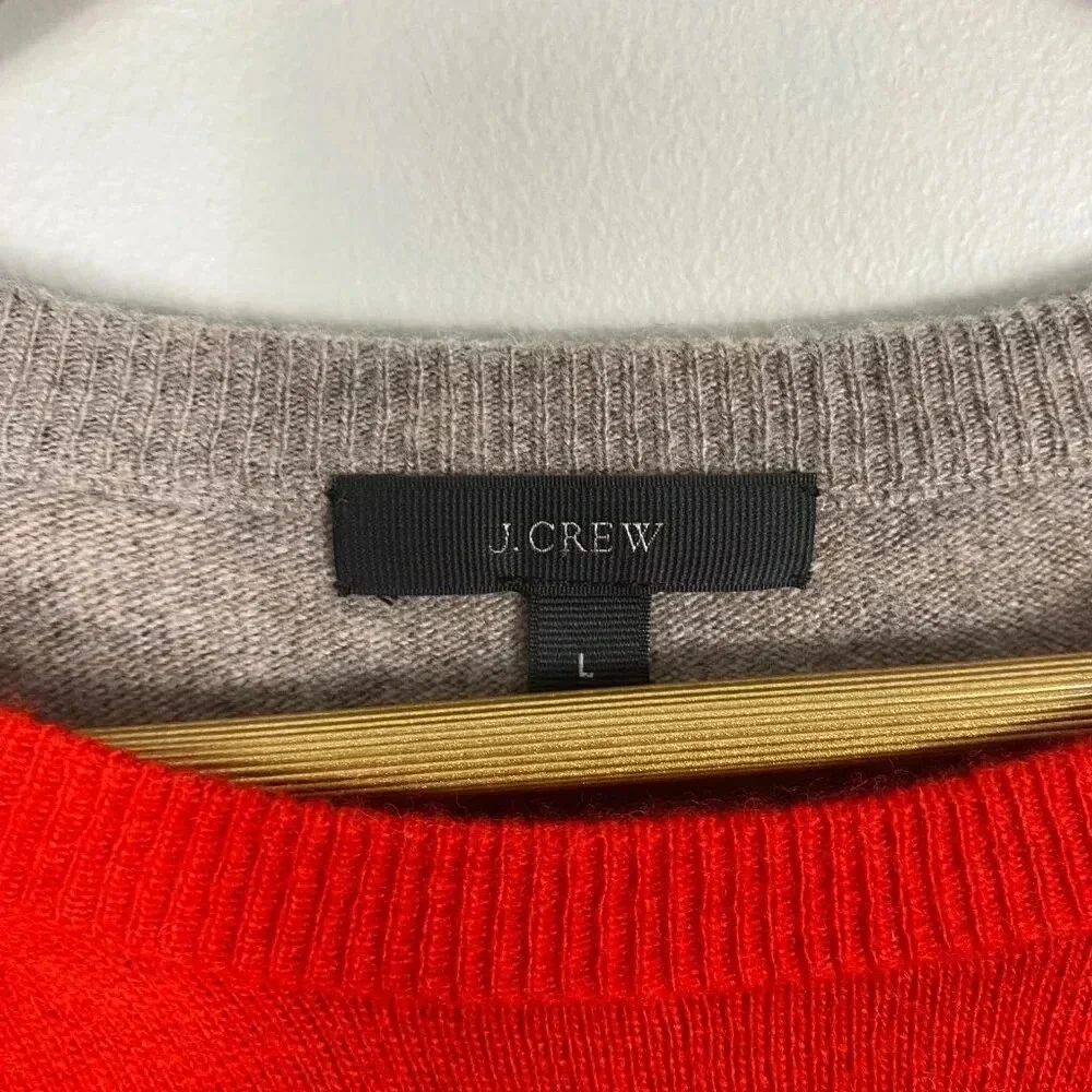 J. Crew Wool Red and Tan Color Block Tunic Sweater
